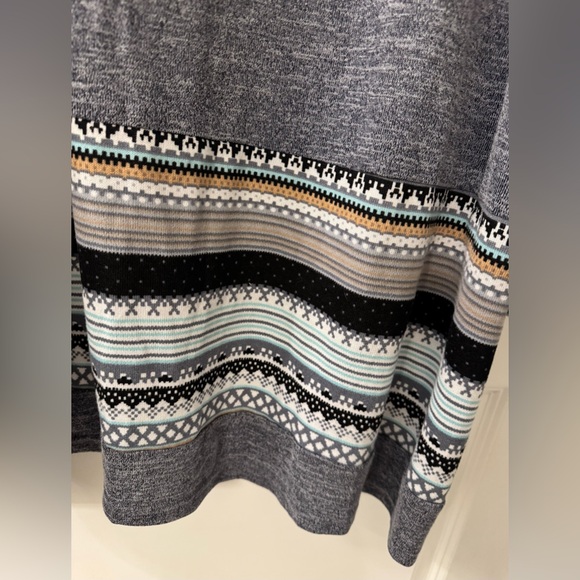 #x1201 - BloomChic Heather Blue Lightweight Tunic Sweater Boho Border Pockets - Picture 3 of 9